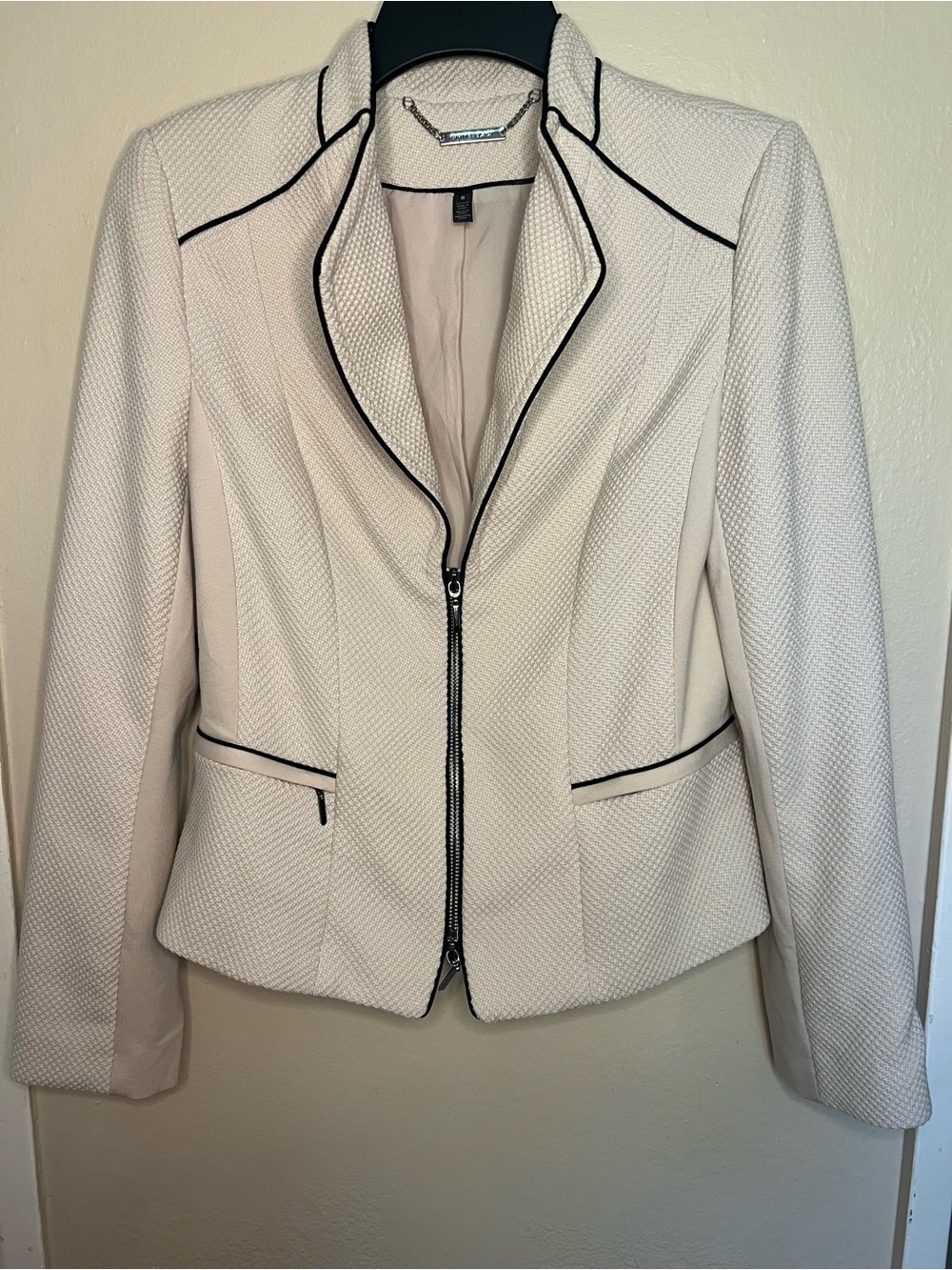 White House Black Market Cream Textured Moto Blazer Jacket Size 8